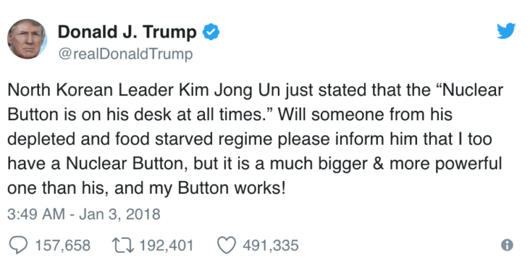 Twitter ‘Benim Nükleer Düğmem Daha Büyük’ Yazan Donald Trump’a Gelen Tepkilere Karşı Açıklama Yaptı