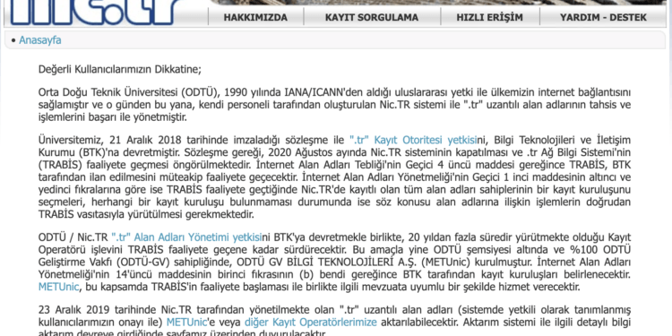 29 Yıldır ODTÜ’nün Yönettiği ‘tr’ Uzantısı Yetkisi Fiilen BTK’ya Geçti