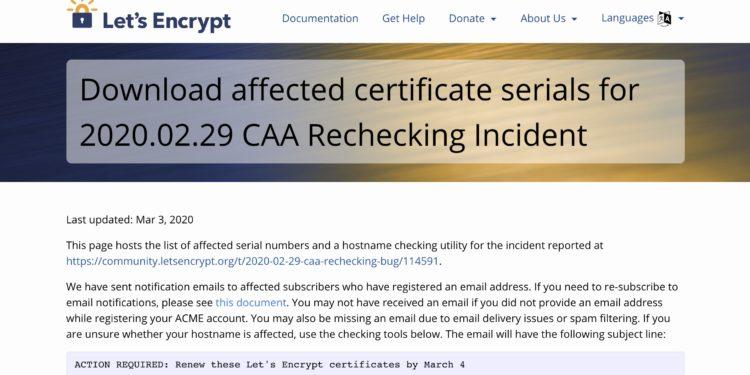 Let’s Encrypt, Bir Hata Nedeniyle Yanlış Verilen 3 Milyon TLS Sertifikasını İptal Ediyor