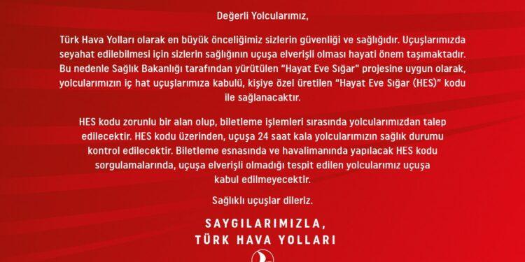 Korona Bulaşmasına Karşı, Seyahatlerde HES Kodu Kullanılacak