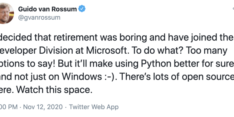 Python Yaratıcısı Guido Rossum, Artık Microsoft’ta Çalışmaya Başladı