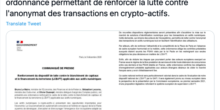 Fransa’da Anonim Kripto Para Alışverişi Yasaklanıyor