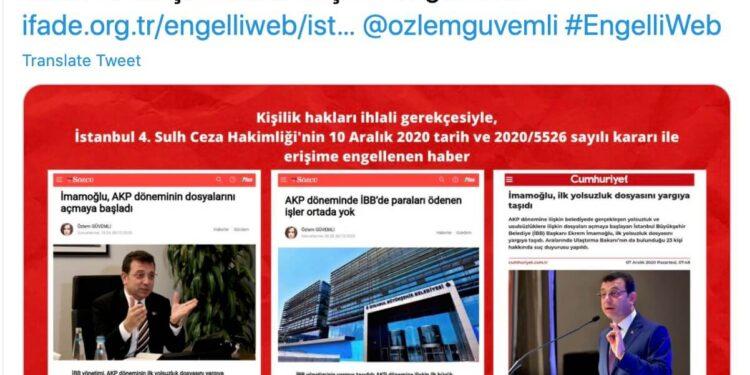 Ekrem İmamoğlu’nun “İBB Eski Yönetimine Yolsuzluk Suç Duyurusu” Haberlerine Erişim Yasağı Getirildi