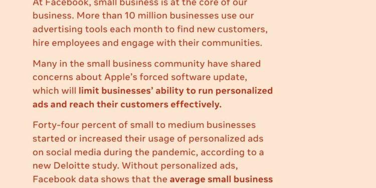 Facebook, Apple’a Saldırdı Hem de ABD’de Tam Sayfa Gazete Reklami ile