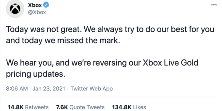 Microsoft, Xbox Live Gold Fiyat Artışında Hemen Geri Adım Attı