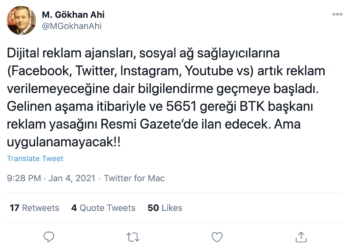 Sosyal Medya Firmalarına Yönelik Reklam Yasağı Bilgilendirmeleri Başladığı Konuşuluyor