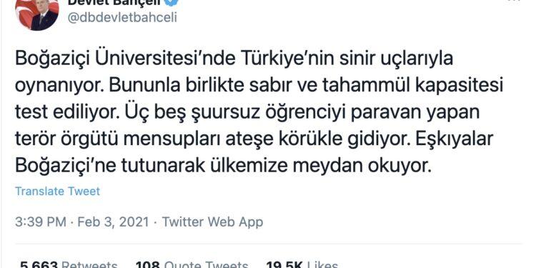 Twitter, Bahçeli’nin Boğaziçili Öğrencilere ‘Zehirli Yılanlar’ Dediği Tweet’i Kaldırdı