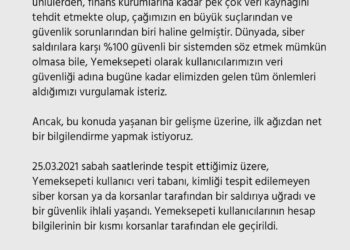 Yemek Sepeti, Veri Tabanının Hacklendiğini Açıkladı