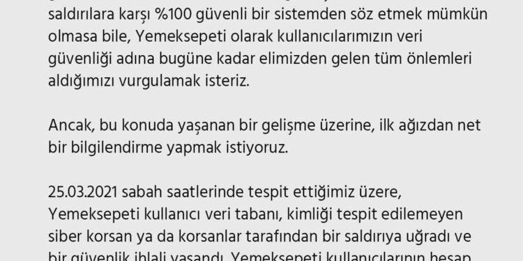 Yemek Sepeti, Veri Tabanının Hacklendiğini Açıkladı