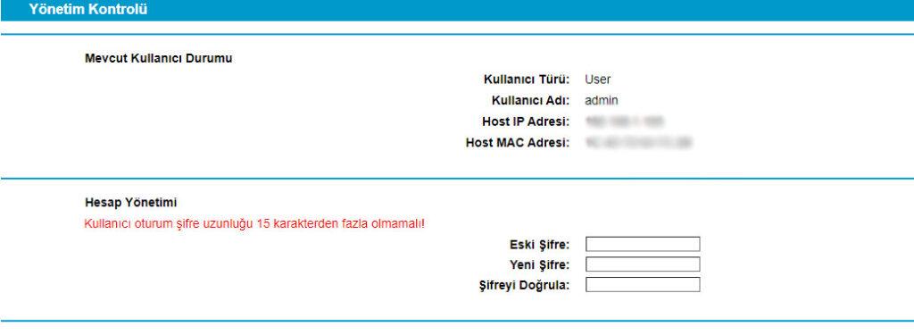 Kullanıcı giriş bilgilerini değiştirme paneli