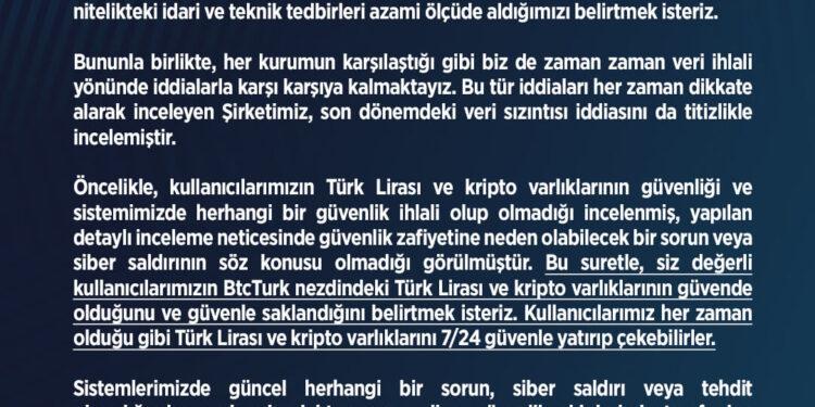 BTCTurk Veri Tabanı Sızıntısı Konusunda Açıklama Yayınladı