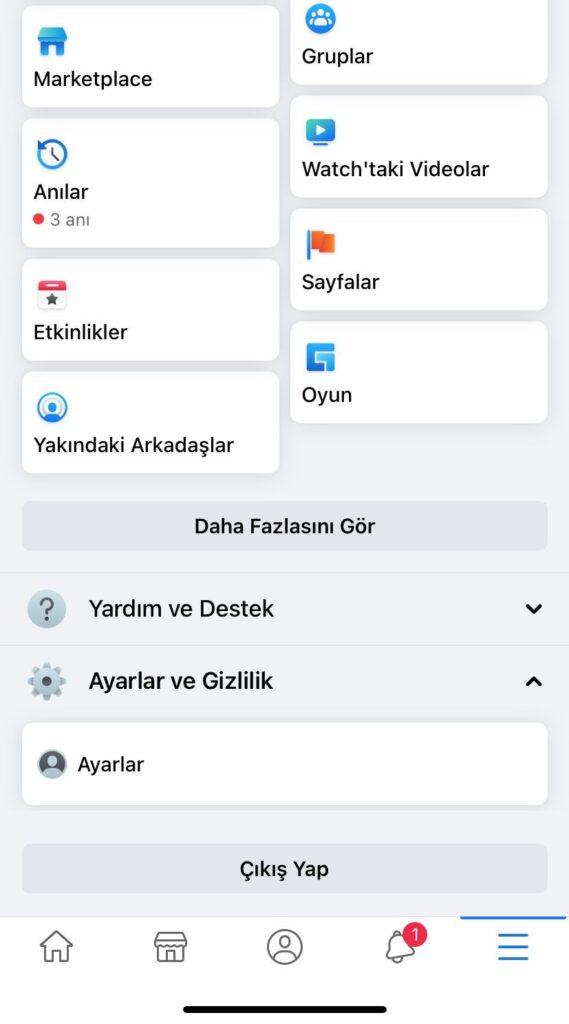 Facebook Ayarlar Bölümü