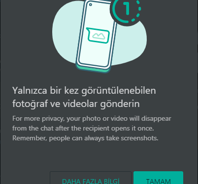 Whatsapp “Bir Kez Görüntülenen” Fotoğraflar ve Videolar Özelliği Yayınladı