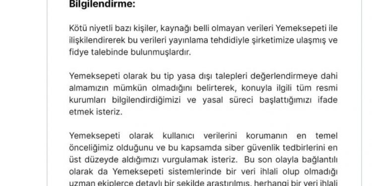Yemeksepeti’nden Fidye Talebinde Bulunulduğu Açıklandı