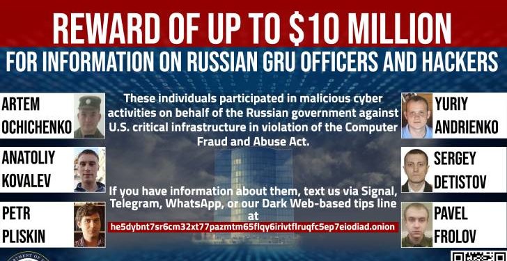 ABD, 6 Rus Askeri Hacker Hakkında Bilgi İçin 10 Milyon Dolarlık Ödül Veriyor