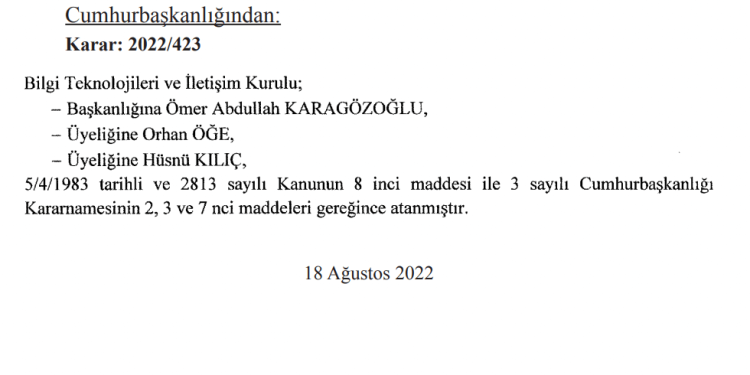 3 BTK Kurul Üyesi Atandı (2si Yeniden)