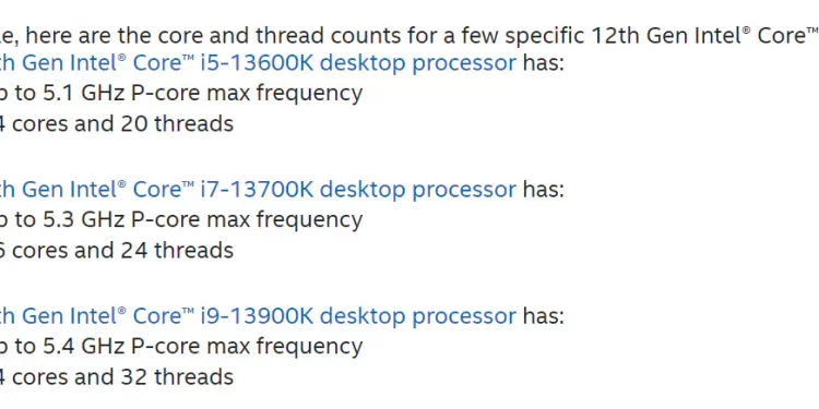 Intel Yanlışlıkla 13. Nesil İşlemci Özelliklerini Sızdırdı