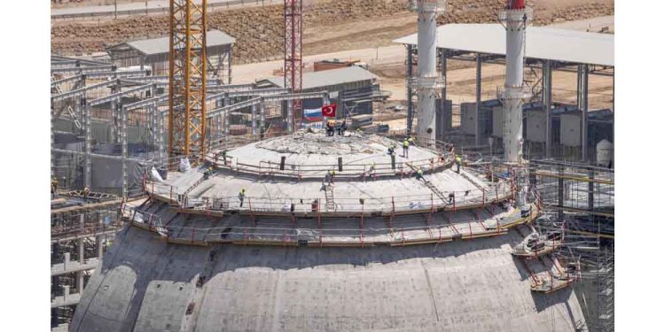 Akkuyu NGS’nin 1’inci Güç Ünitesi’nde İç Koruma Kabuğunun Kubbesine Beton Dökme İşlemi Tamamlandı